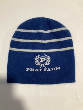 Phat Farm Navy Blue Beanie with White Stripes (G6)